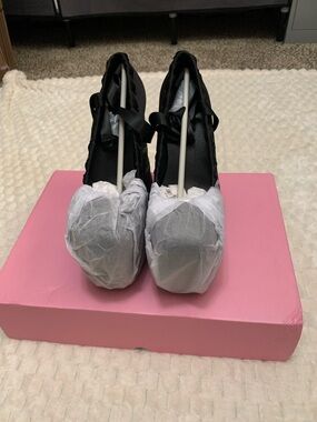 Dolls Kill Sugar Thrillz Black Sweet Sonata Ballet Wrap Heels, Size 8, NIB